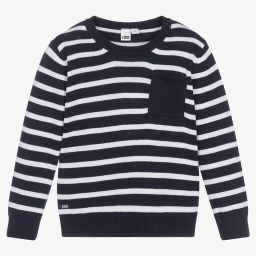 iDO Baby-Blue Breton Stripe Cotton Sweater | Childrensalon Outlet