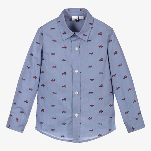 iDO Baby-Blue Cotton Cars Shirt | Childrensalon Outlet