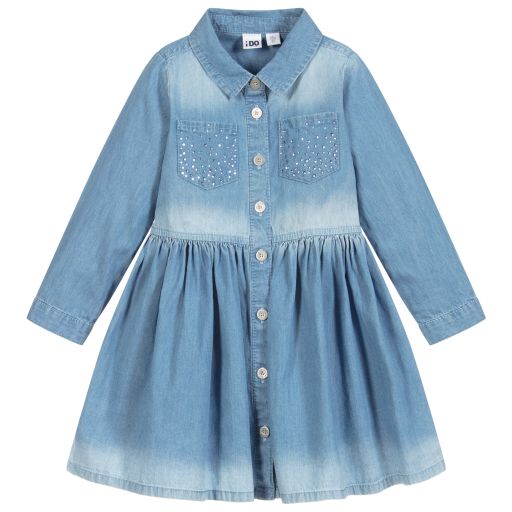 iDO Baby-Blue Cotton Chambray Dress | Childrensalon Outlet