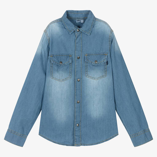 iDO Junior-Blue Cotton Chambray Shirt  | Childrensalon Outlet