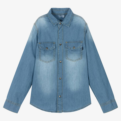 iDO Junior-Chemise bleue en chambray de coton  | Childrensalon Outlet