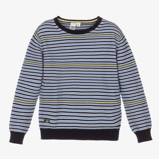 iDO Baby-Blue Striped Cotton Sweater | Childrensalon Outlet