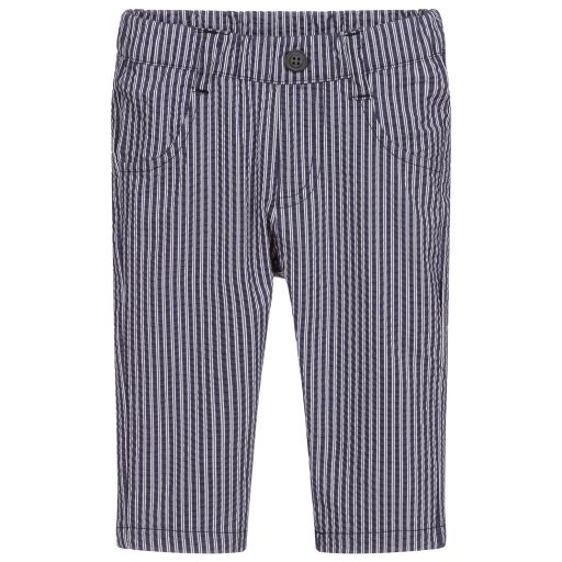 iDO Mini-Blue Striped Cotton Trousers | Childrensalon Outlet