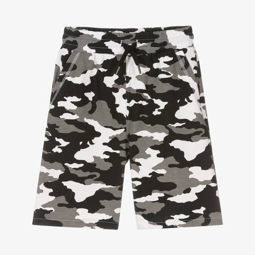 iDO Junior-Boys Black Cotton Camouflage Shorts | Childrensalon Outlet