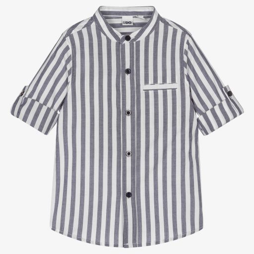 iDO Baby-Boys Blue Cotton Stripe Shirt | Childrensalon Outlet