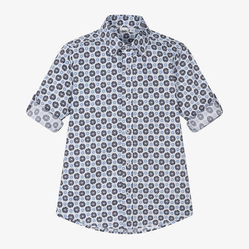 iDO Junior-Boys Blue Patterned Shirt | Childrensalon Outlet