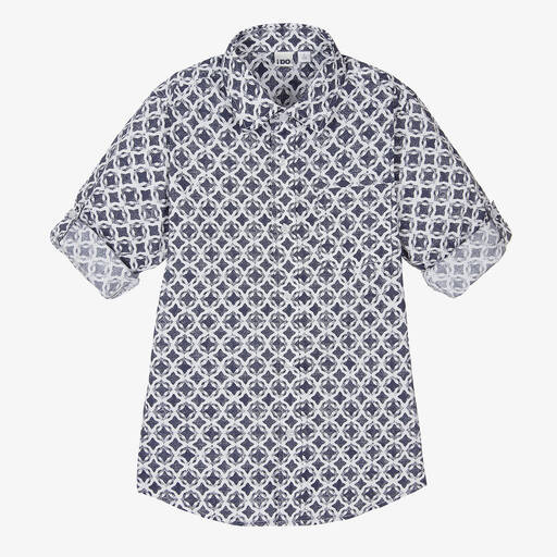 iDO Junior-Boys Blue & White Patterned Shirt | Childrensalon Outlet