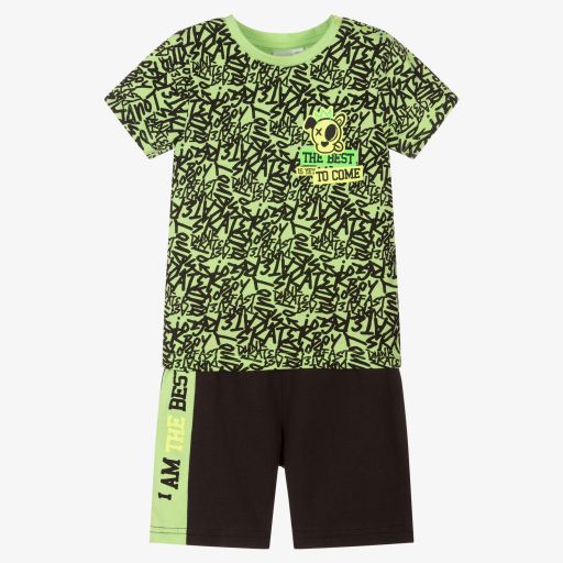 iDO Baby-Boys Green & Black Shorts Set | Childrensalon Outlet