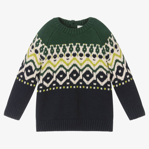 iDO Baby-Boys Green & Blue Cotton Knit Sweater | Childrensalon Outlet