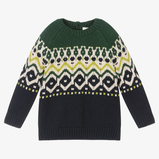 iDO Baby-Baumwollstrickpullover Grün/Blau | Childrensalon Outlet