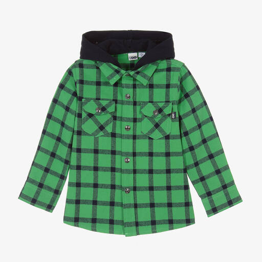 iDO Baby-Boys Green Cotton Check Hooded Shirt | Childrensalon Outlet
