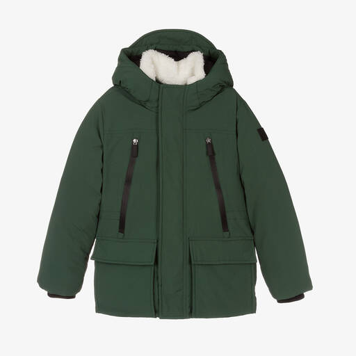 iDO Junior-Boys Green Padded Hooded Coat | Childrensalon Outlet