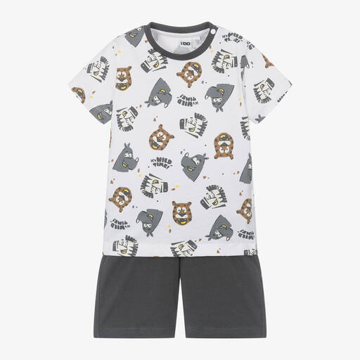 iDO Малыши-Boys Grey Cotton Animal Print Shorts Set | Childrensalon Outlet
