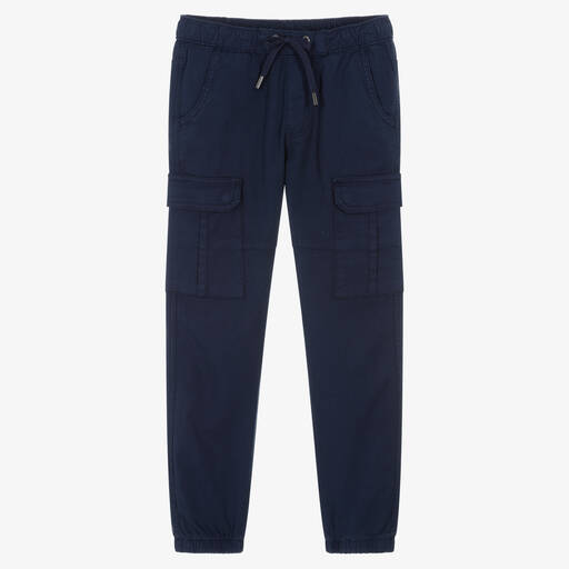 iDO Junior-Boys Navy Blue Cotton Cargo Trousers | Childrensalon Outlet