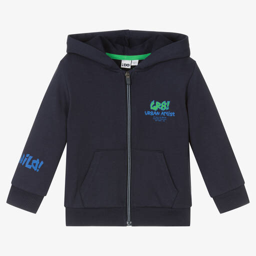 iDO Baby-Boys Navy Blue Cotton Zip-Up Hoodie | Childrensalon Outlet
