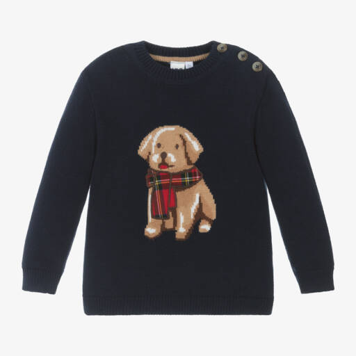 iDO Малыши-Boys Navy Cotton Puppy Sweater | Childrensalon Outlet