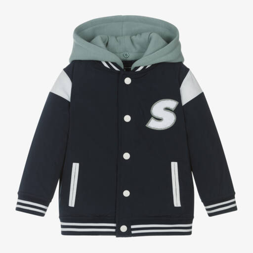 iDO Малыши-Boys Navy Hooded Varsity Coat | Childrensalon Outlet
