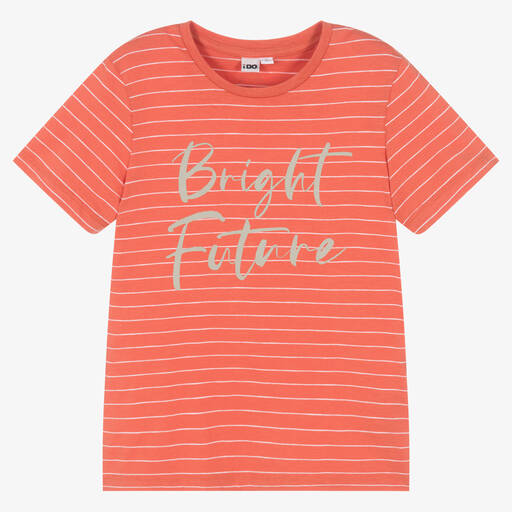 iDO Junior-Boys Orange Striped Cotton T-Shirt | Childrensalon Outlet