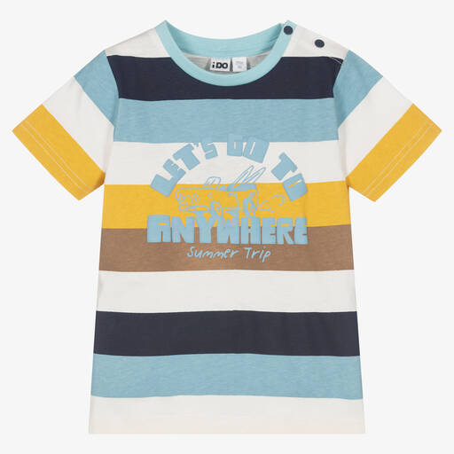 iDO Baby-Boys Striped Cotton Slogan T-Shirt | Childrensalon Outlet