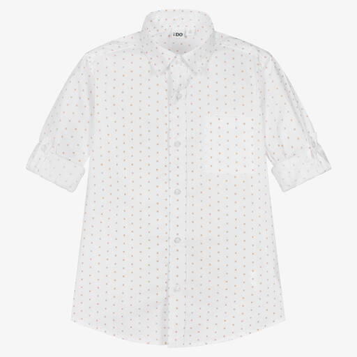 iDO Junior-قميص مزيج قطن بوبلين لون أبيض وبيج للأولاد | Childrensalon Outlet