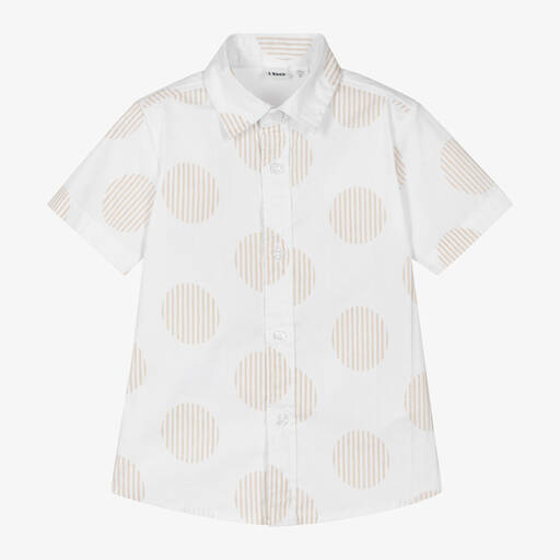 iDO Baby-Boys White & Beige Spot Print Shirt | Childrensalon Outlet