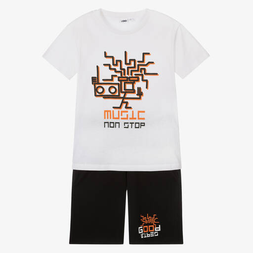 iDO Junior-Белая футболка и черные шорты из хлопка | Childrensalon Outlet