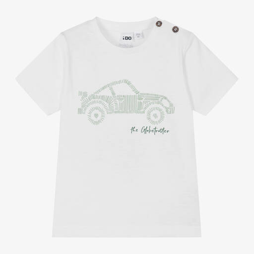 iDO Малыши-Boys White Car Print Cotton T-Shirt | Childrensalon Outlet