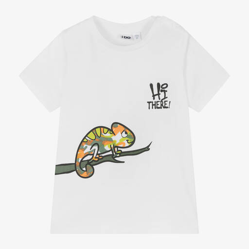 iDO Baby-Boys White Chameleon Print Cotton T-Shirt | Childrensalon Outlet