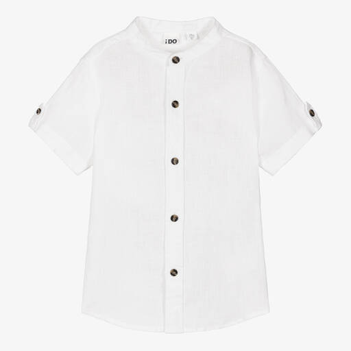 iDO Baby-Boys White Collarless Linen Shirt | Childrensalon Outlet