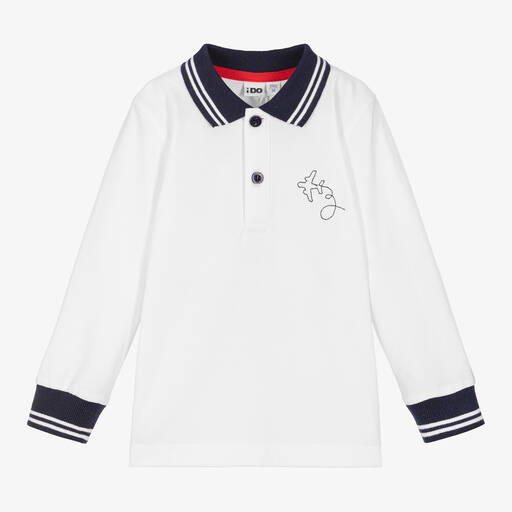 iDO Baby-Boys White Cotton Aeroplane Polo Shirt | Childrensalon Outlet