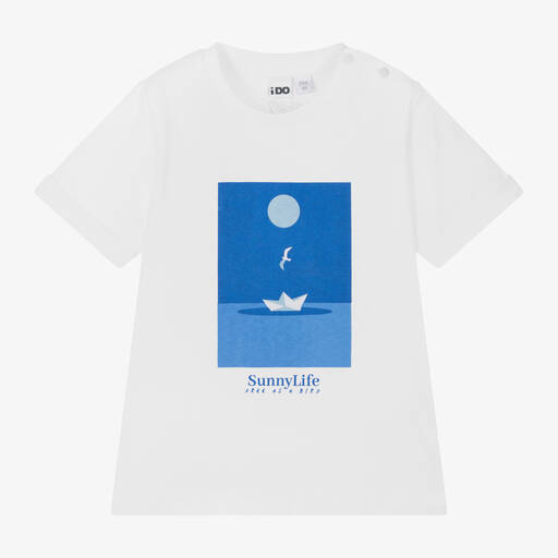 iDO Малыши-Boys White Moon Print Cotton T-Shirt | Childrensalon Outlet