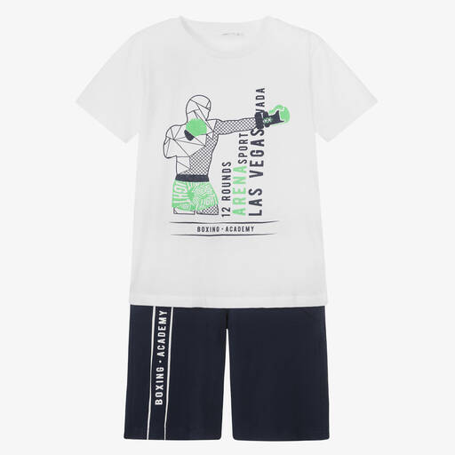 iDO Junior-Белая футболка и синие шорты из хлопка | Childrensalon Outlet