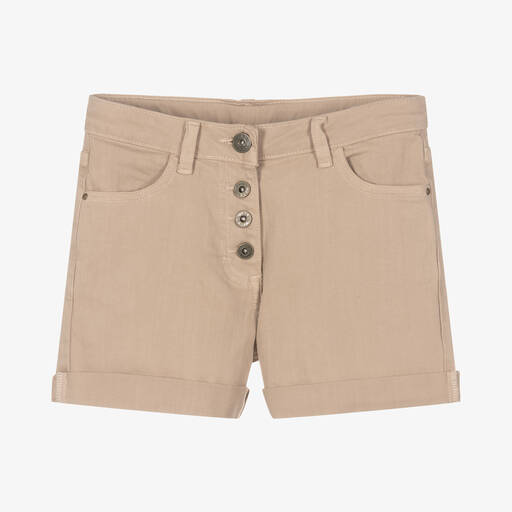 iDO Junior-Girls Beige Cotton Twill Button-Up Shorts | Childrensalon Outlet