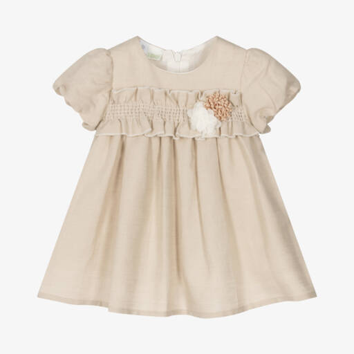 iDO Мини-Платье из льна и хлопка бежевое для девочек | Childrensalon Outlet