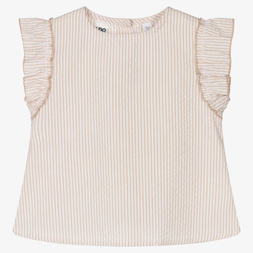 iDO Baby-Girls Beige Striped Seersucker Blouse | Childrensalon Outlet