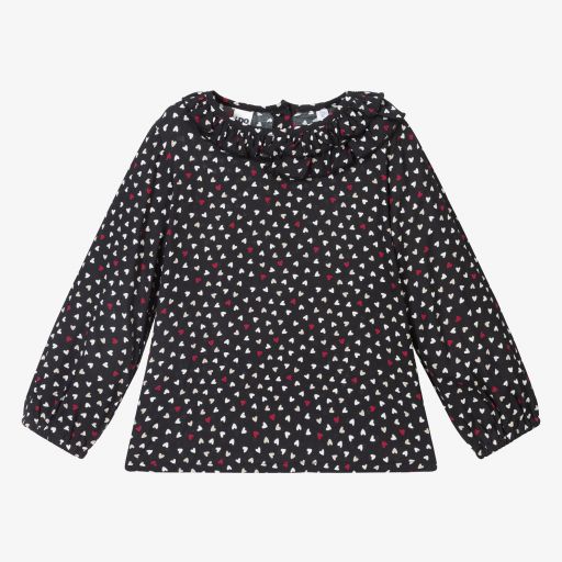 iDO Baby-Черная блузка с сердечками для девочек | Childrensalon Outlet