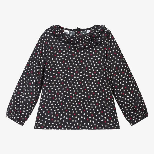 iDO Baby-Girls Black Hearts Blouse | Childrensalon Outlet