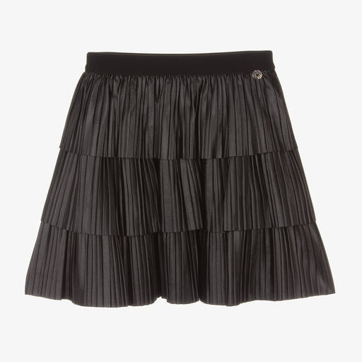 iDO Junior-Girls Black Pleated & Tiered Satin Skirt | Childrensalon Outlet