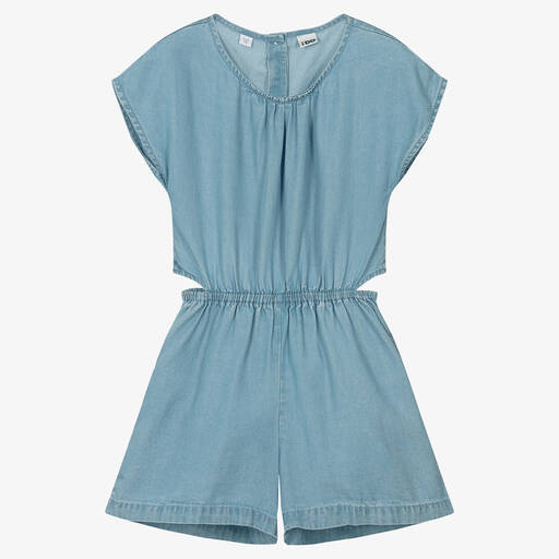 iDO Junior-Girls Blue Chambray Cut Out Playsuit | Childrensalon Outlet