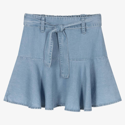 iDO Junior-Girls Blue Chambray Skater Skirt | Childrensalon Outlet