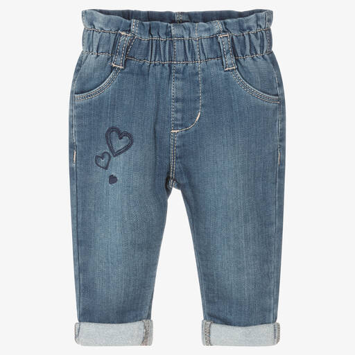 iDO Mini-Girls Blue Cotton Denim Heart Jeans | Childrensalon Outlet