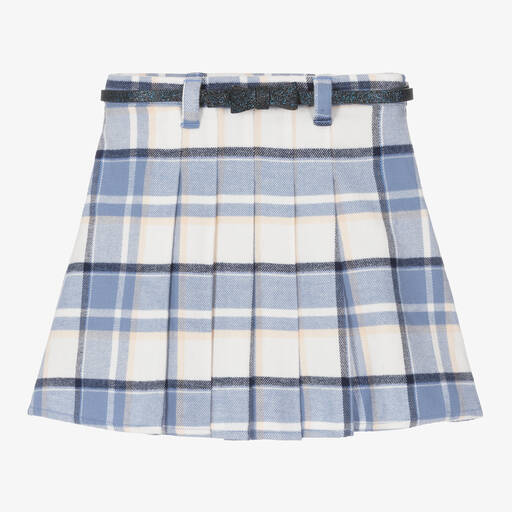 iDO Baby-Girls Blue Cotton Pleated Tartan Skirt | Childrensalon Outlet