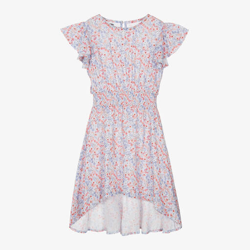 iDO Junior-Girls Blue Floral Viscose Dress | Childrensalon Outlet