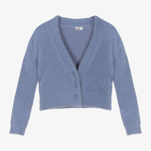 iDO Junior-Girls Blue Fluffy Knit Cardigan | Childrensalon Outlet