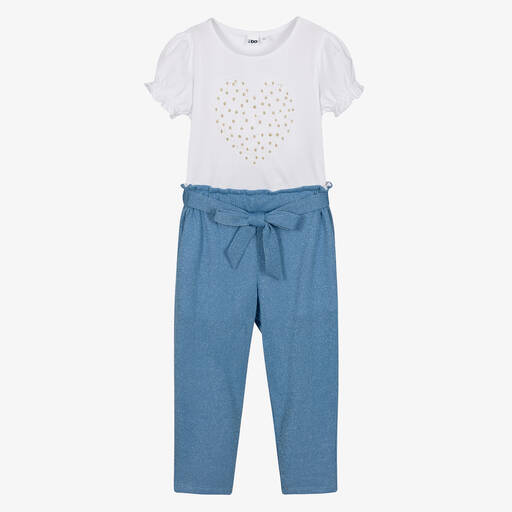 iDO Baby-Girls Blue Glitter Trouser Set | Childrensalon Outlet