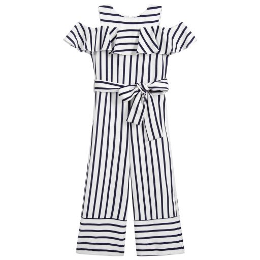iDO Junior-Girls Blue Striped Jumpsuit | Childrensalon Outlet