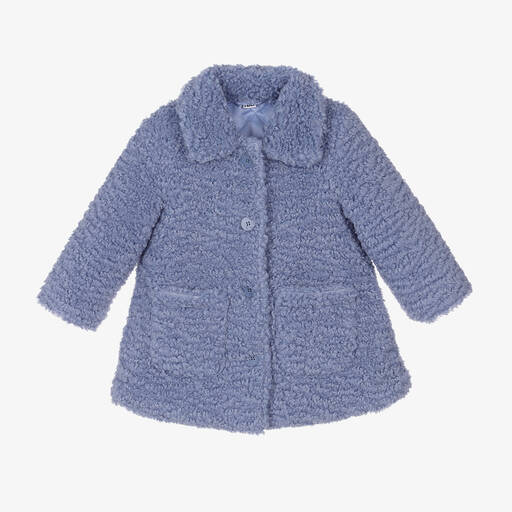iDO Baby-Kornblumenblauer Bouclé-Mantel für Mädchen | Childrensalon Outlet