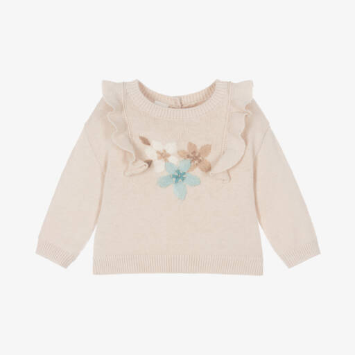 iDO Mini-Girls Cream Floral Knit Jumper | Childrensalon Outlet
