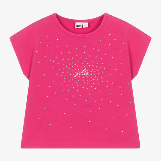 iDO Baby-Girls Fuchsia Pink Cotton Diamanté T-Shirt | Childrensalon Outlet