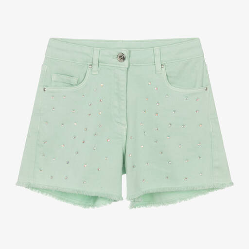 iDO Junior-Girls Green Rhinestone Denim Shorts | Childrensalon Outlet